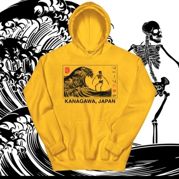 Artist Union Clothing Co. | Shirts | Gold Kanagawa Wave Surfing Skeleton  Hoodie | Poshmark